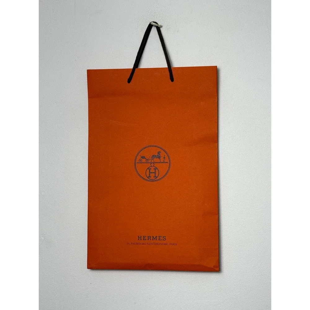 Hermes Orange Paper Shopping Bag 11x17 with 2025 Ribbon Made in Portugal